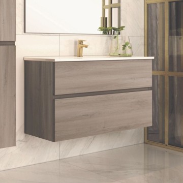 Mueble baño 100 cm roble gris con 2 cajones - Mancys